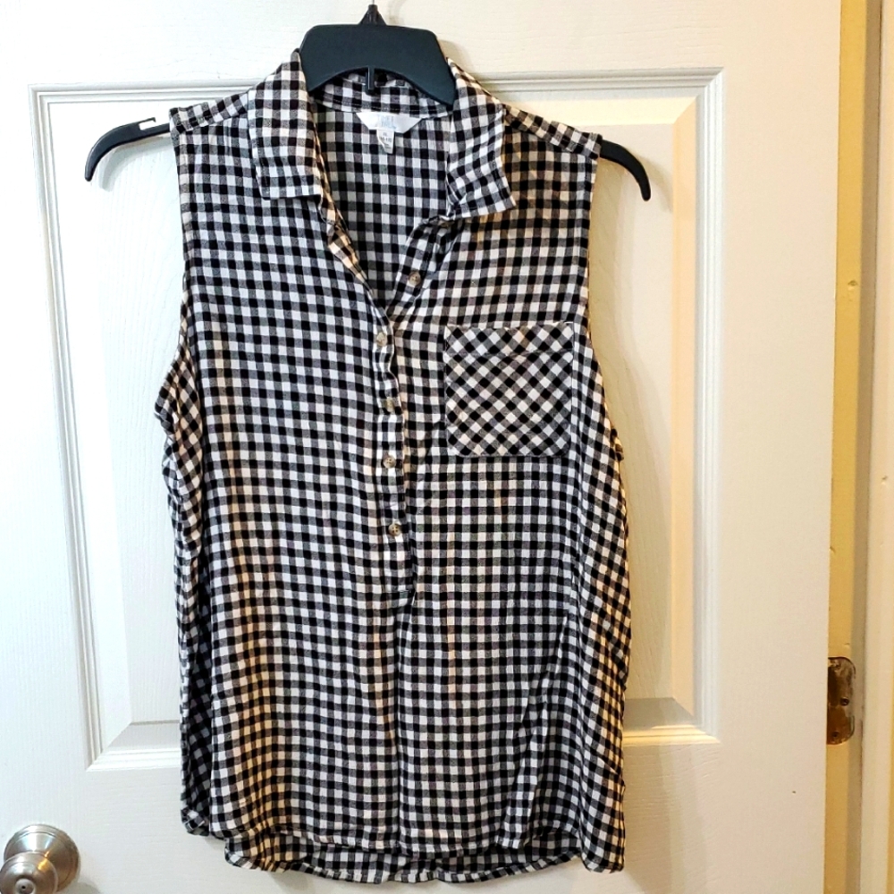Black and White Checkered Sleeveless Top Time N Tru XL